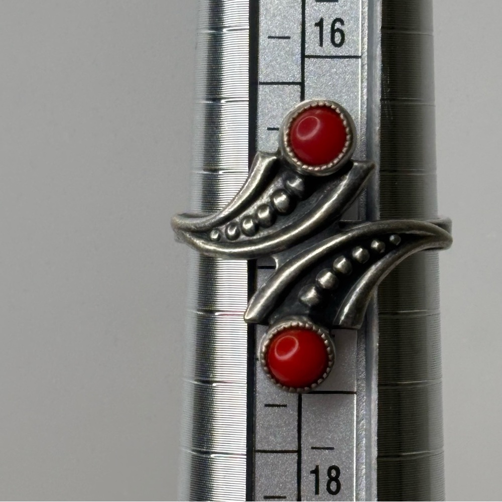 Vintage Art Deco Red and Silver-plated Ring Size 6.5